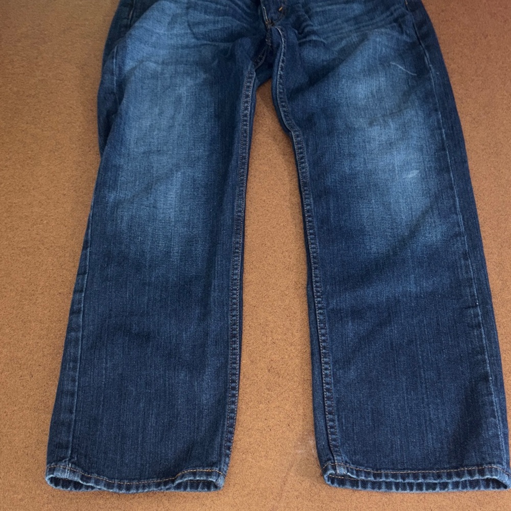Levi's 505 Straight Jeans in Dark Blue with Tan Patch - Picture 3 of 11